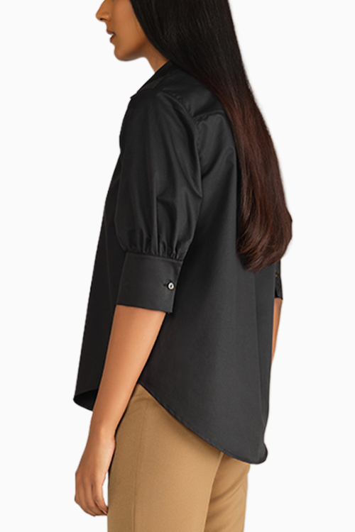 Black Egyptian Cotton Short-Sleeved Shirt