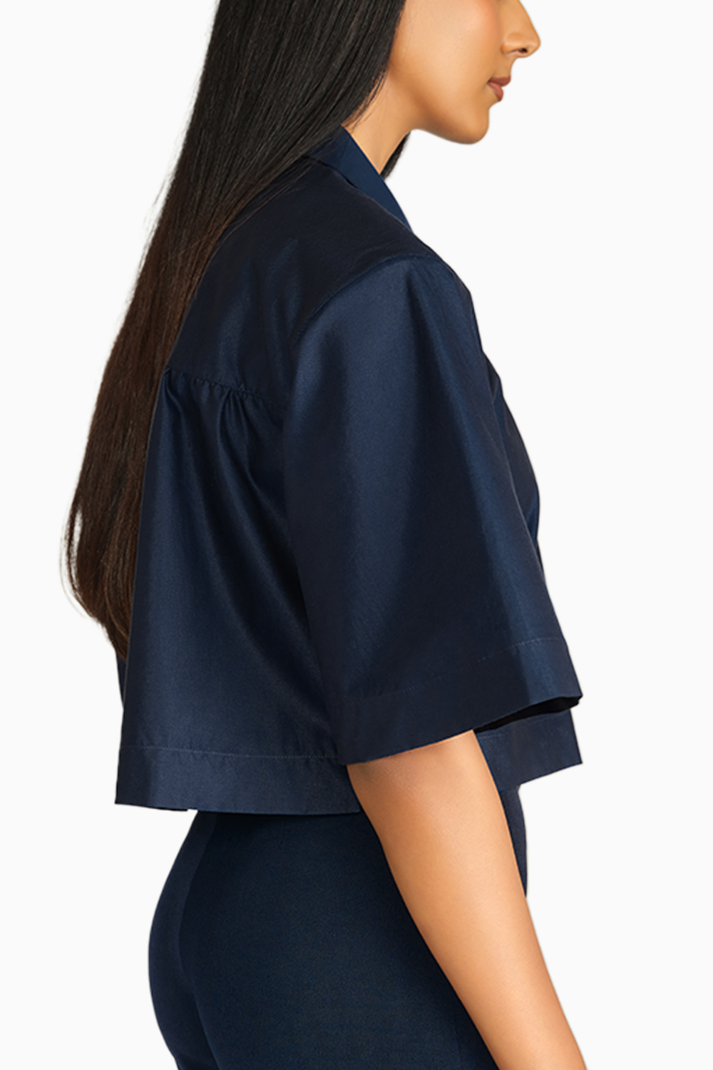 Navy Blue Egyptian Cotton Cropped Bowling Shirt