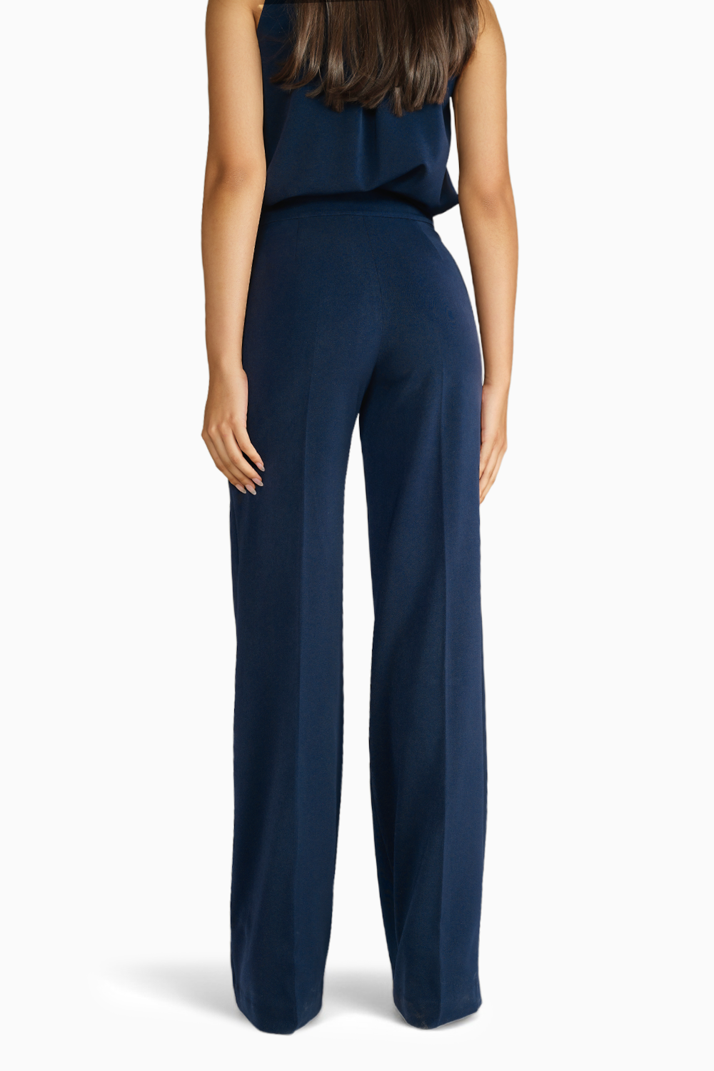 Navy Blue Stretch Suiting Wide-Leg Trousers