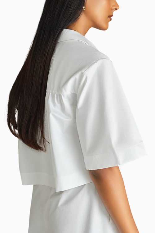 White Egyptian Cotton Cropped Bowling Shirt