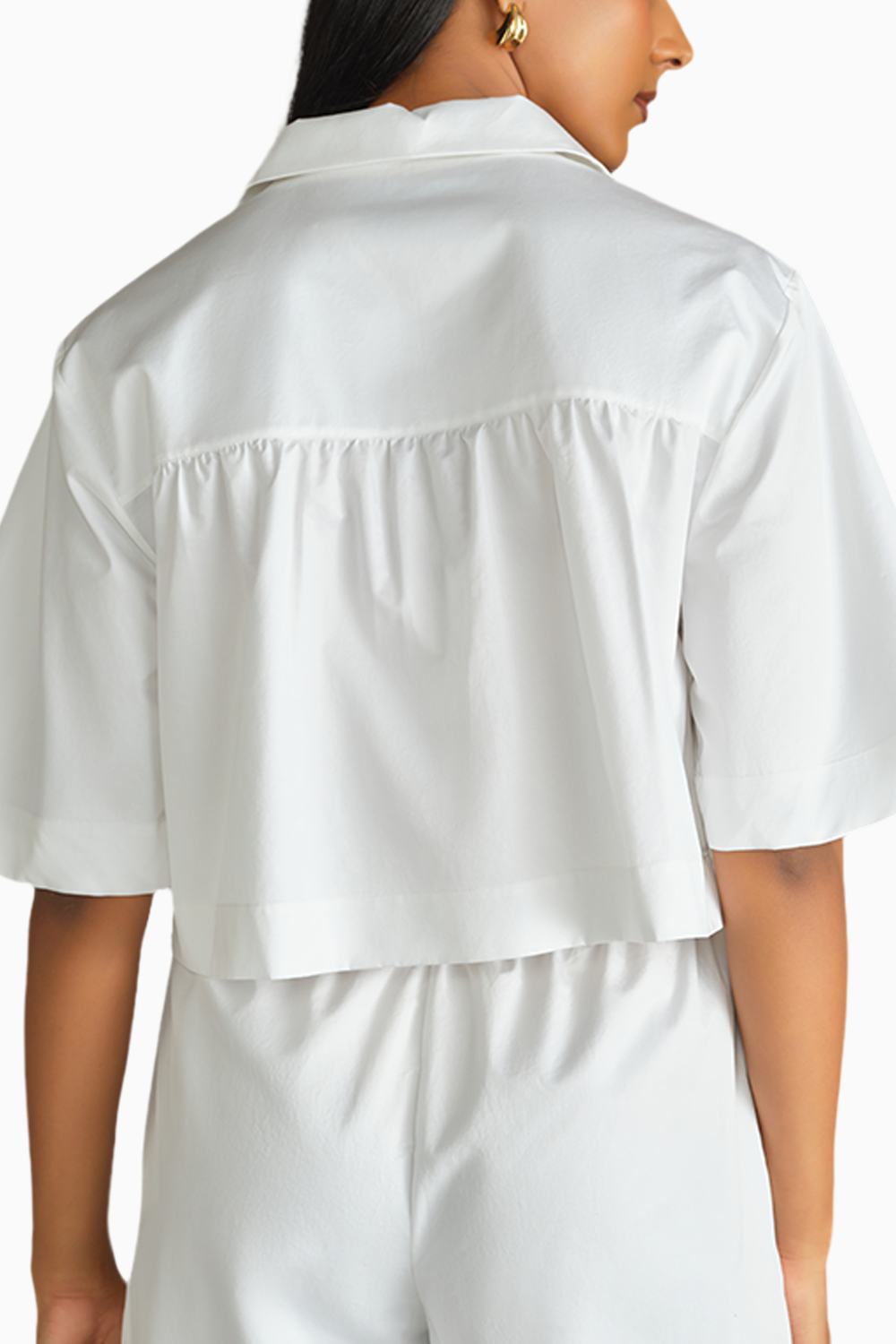 White Egyptian Cotton Cropped Bowling Shirt