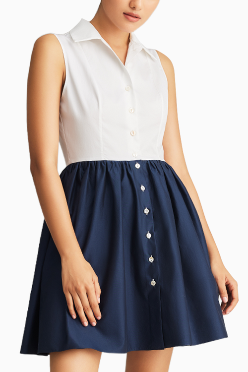 White and Navy Egyptian Cotton Short Tennis Dress
