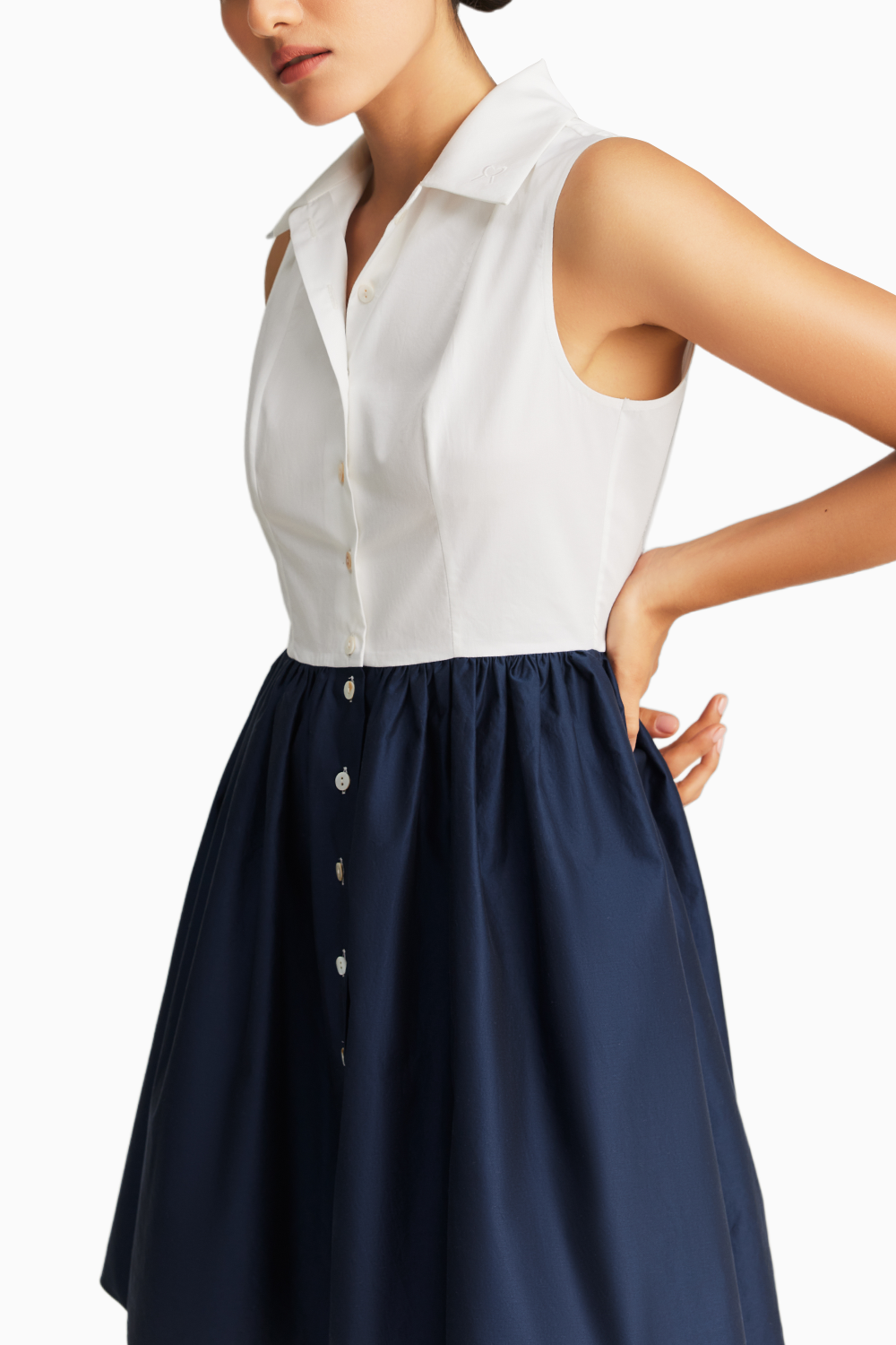 White and Navy Egyptian Cotton Short Tennis Dress