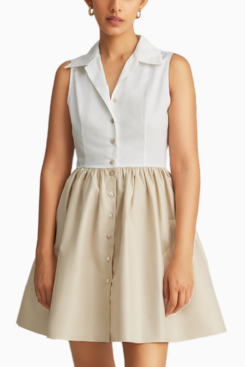 White and Fawn Egyptian Cotton Short Tennis Dress