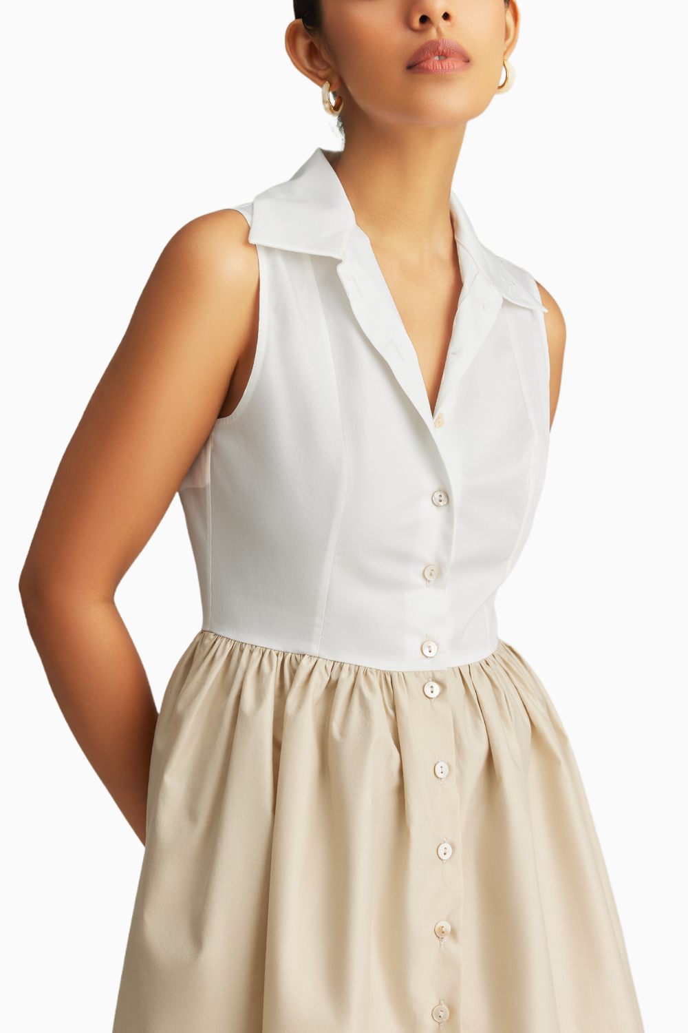 White and Fawn Egyptian Cotton Short Tennis Dress