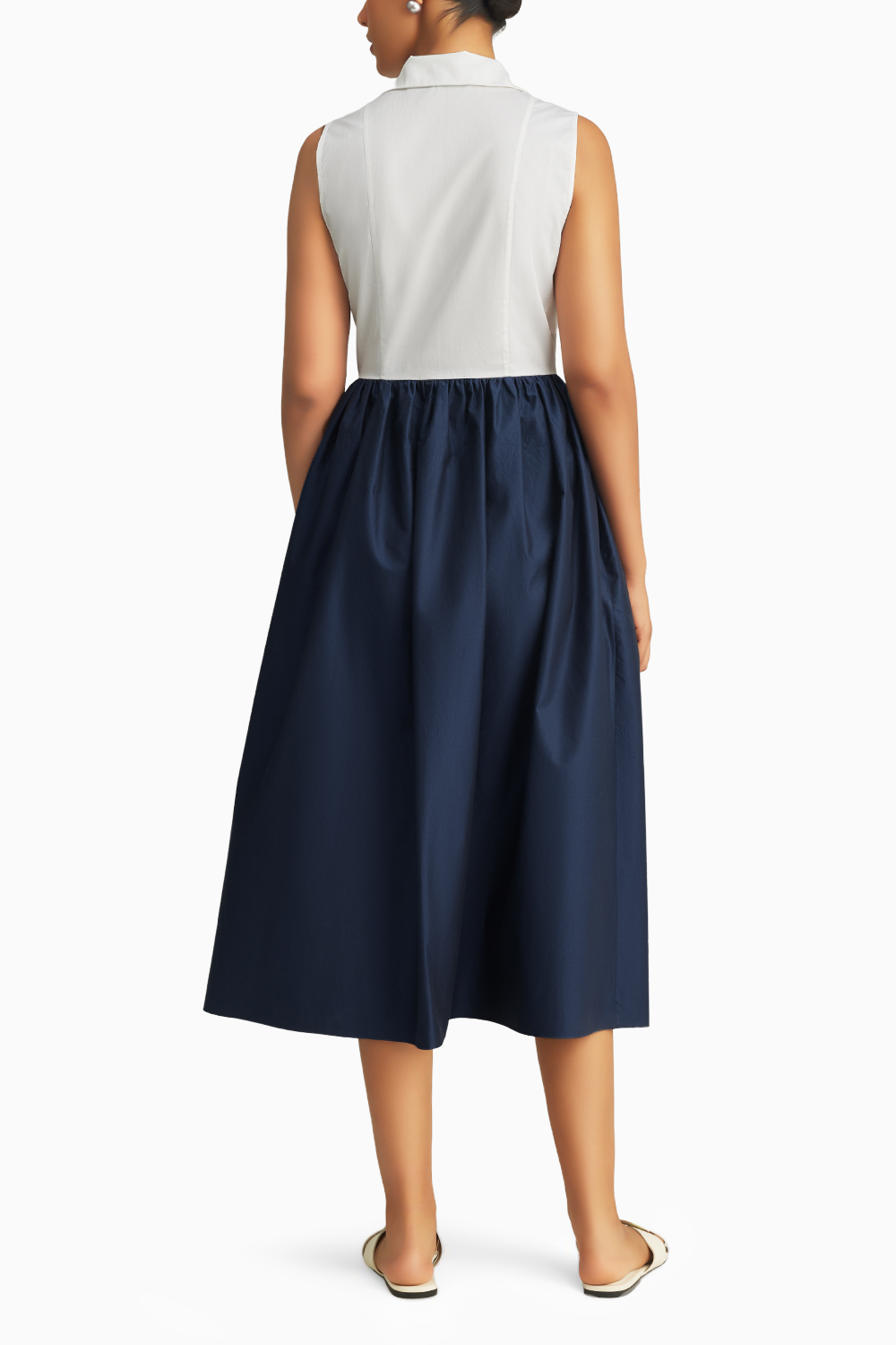 White and Navy Egyptian Cotton Long Tennis Dress