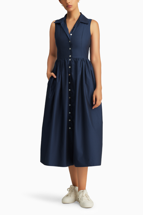 Navy Blue Egyptian Cotton Long Tennis Dress