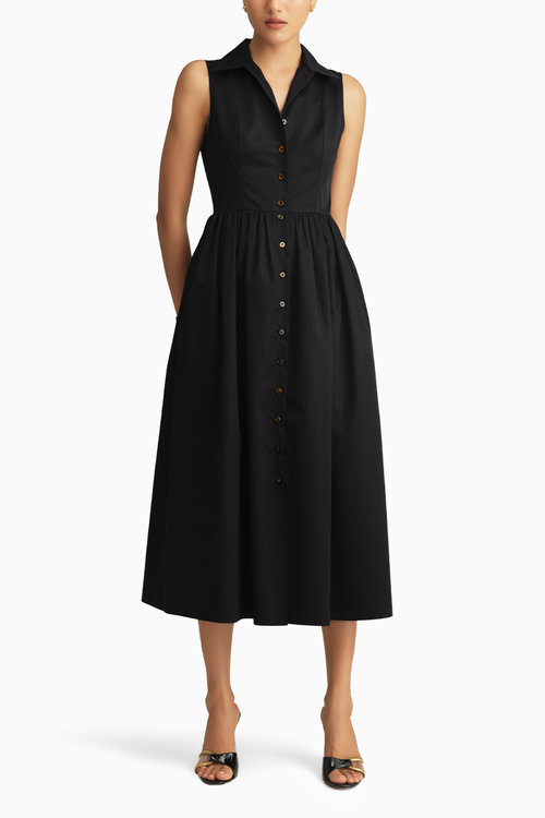 Black Egyptian Cotton Long Tennis Dress