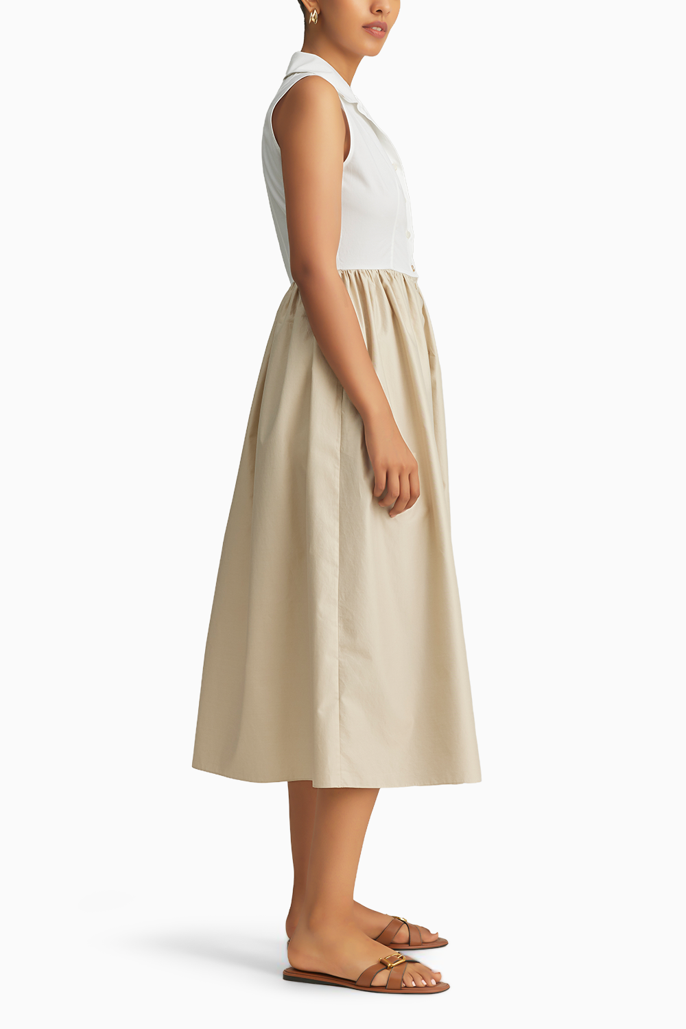 White and Fawn Egyptian Cotton Long Tennis Dress