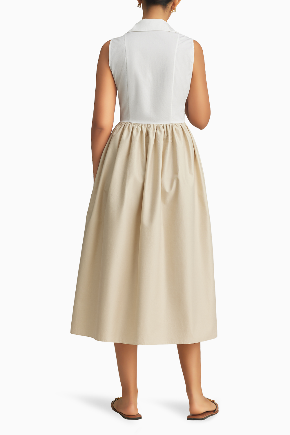 White and Fawn Egyptian Cotton Long Tennis Dress