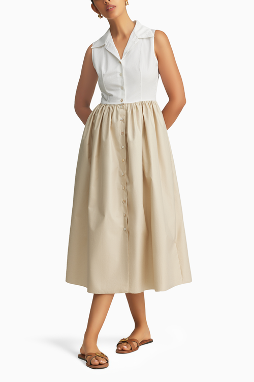 White and Fawn Egyptian Cotton Long Tennis Dress