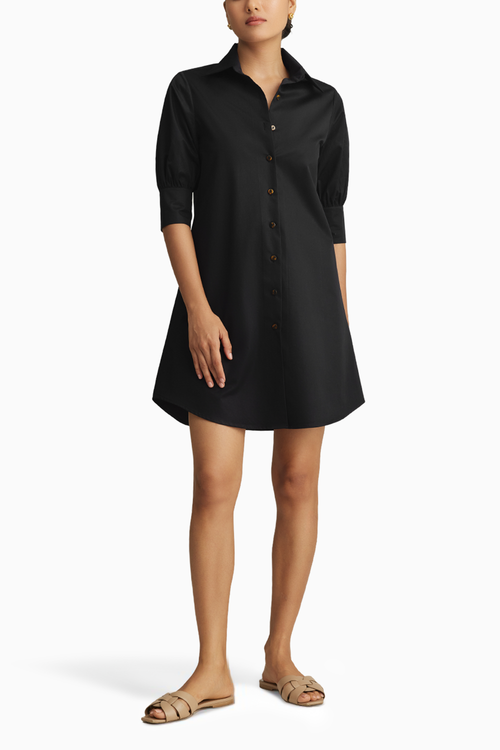 Black Egyptian Cotton Short Shirt Dress