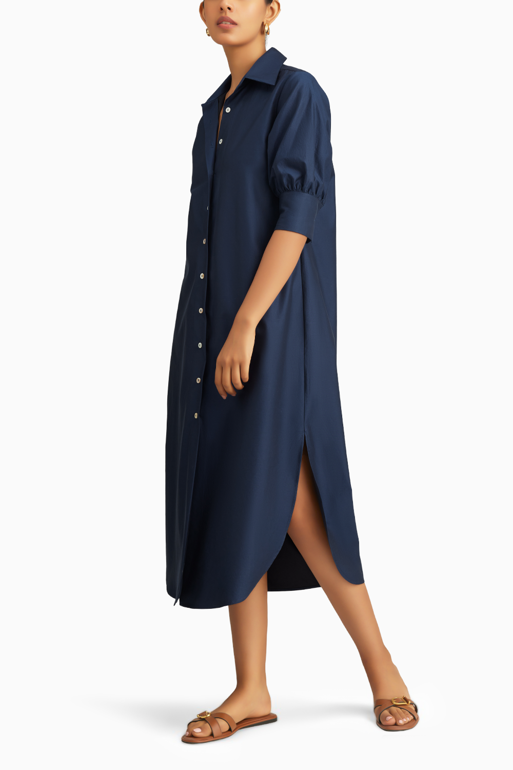 Navy Blue Egyptian Cotton Long Shirt Dress