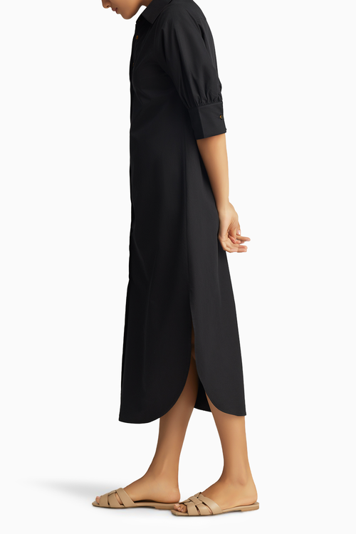 Black Egyptian Cotton Long Shirt Dress