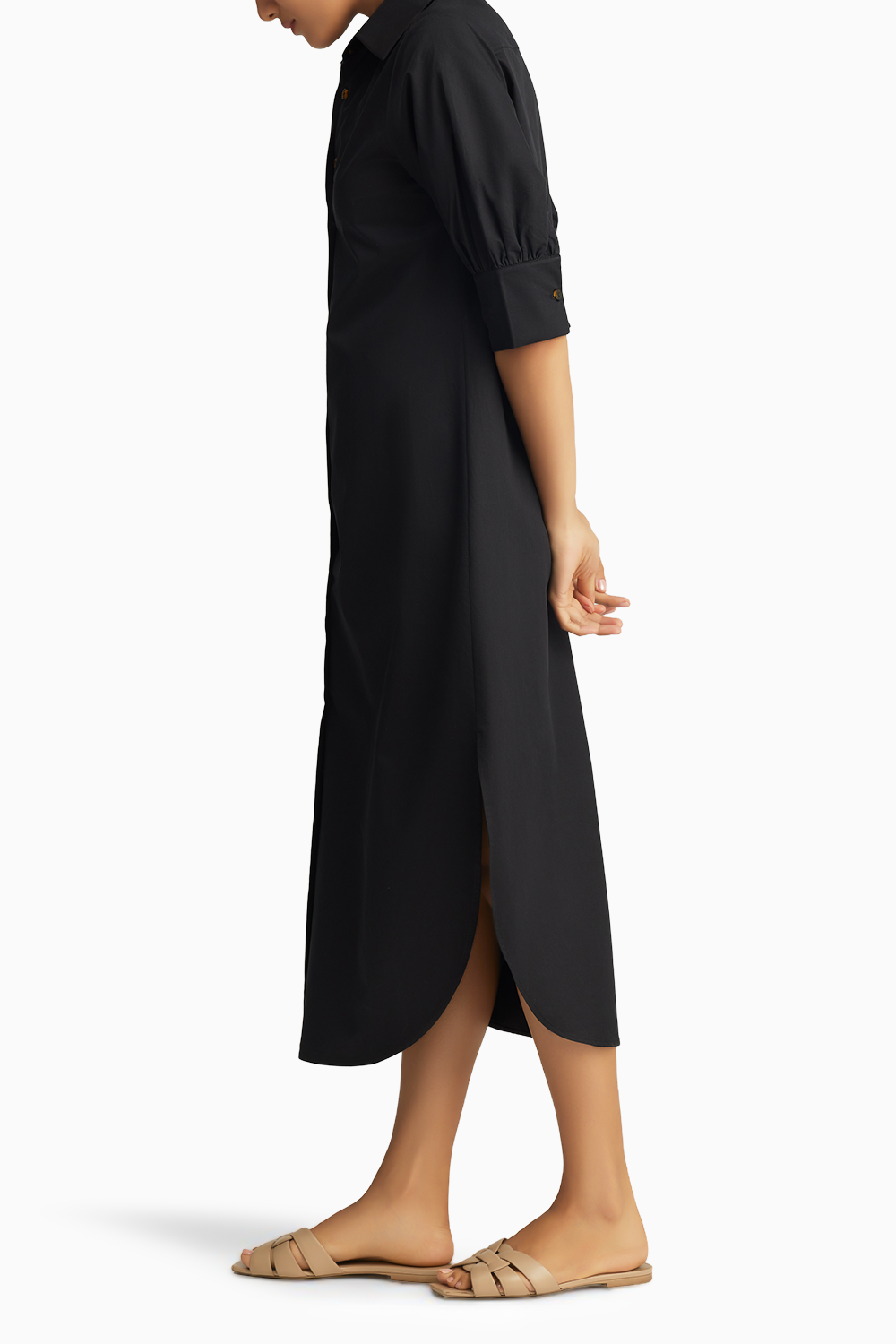 Black Egyptian Cotton Long Shirt Dress