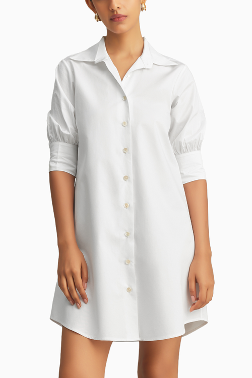 White Egyptian Cotton Short Shirt Dress