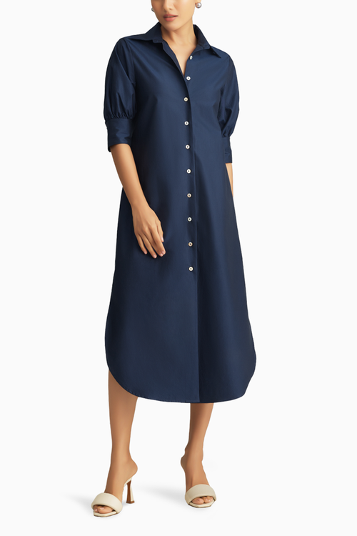 Navy Blue Egyptian Cotton Long Shirt Dress