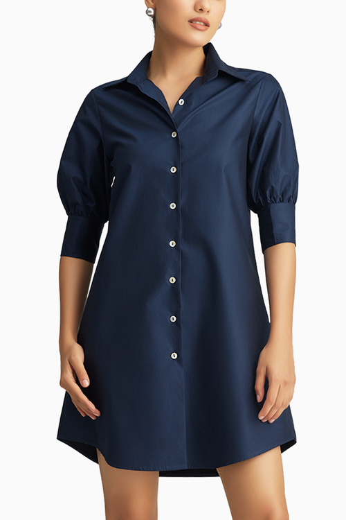 Navy Blue Egyptian Cotton Short Shirt Dress
