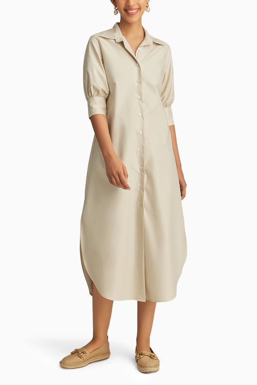 Fawn Egyptian Cotton Long Shirt Dress