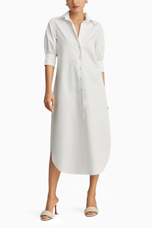 White Egyptian Cotton Long Shirt Dress