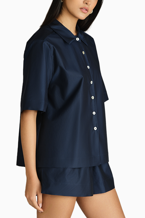 Navy Blue Egyptian Cotton Bowling Shirt