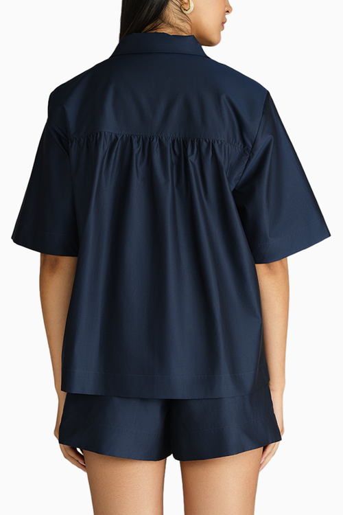 Navy Blue Egyptian Cotton Bowling Shirt