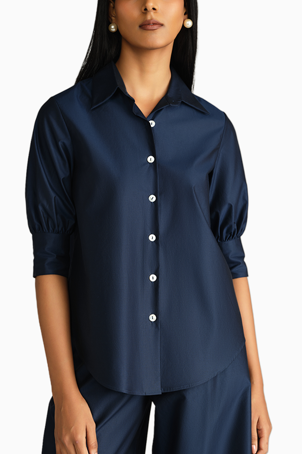 Navy Blue Egyptian Cotton Short-Sleeved Shirt