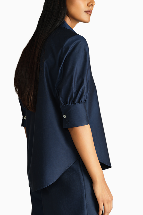 Navy Blue Egyptian Cotton Short-Sleeved Shirt