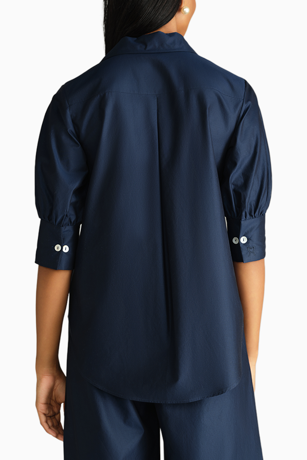 Navy Blue Egyptian Cotton Short-Sleeved Shirt