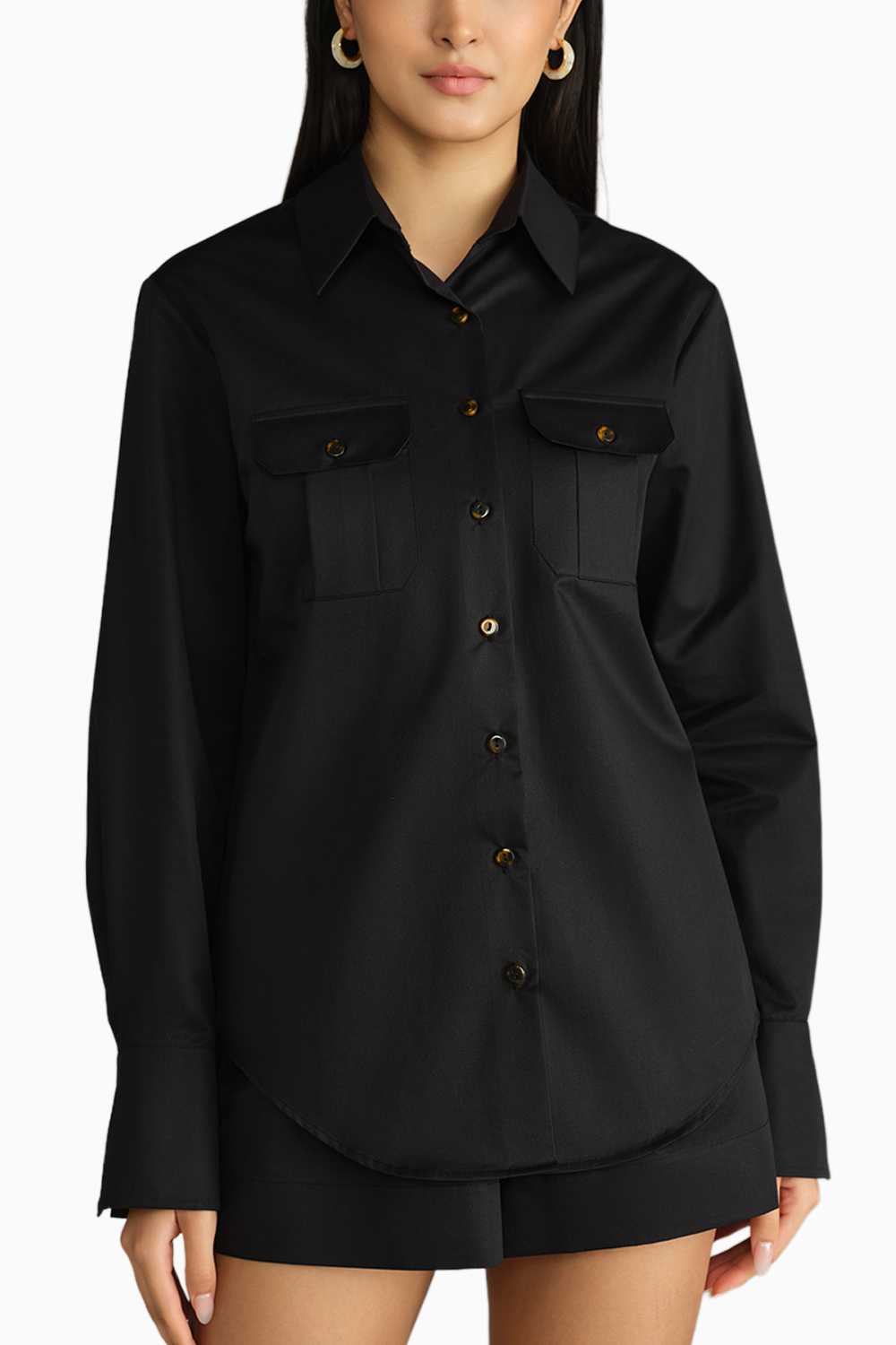 Black Egyptian Cotton Oversized Long-Sleeved Shirt