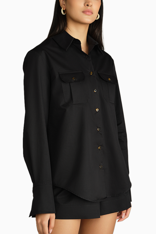 Black Egyptian Cotton Oversized Long-Sleeved Shirt