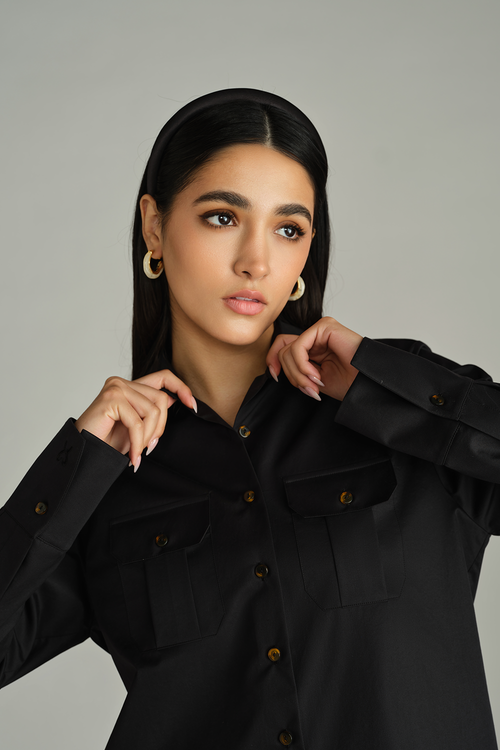 Black Egyptian Cotton Oversized Long-Sleeved Shirt