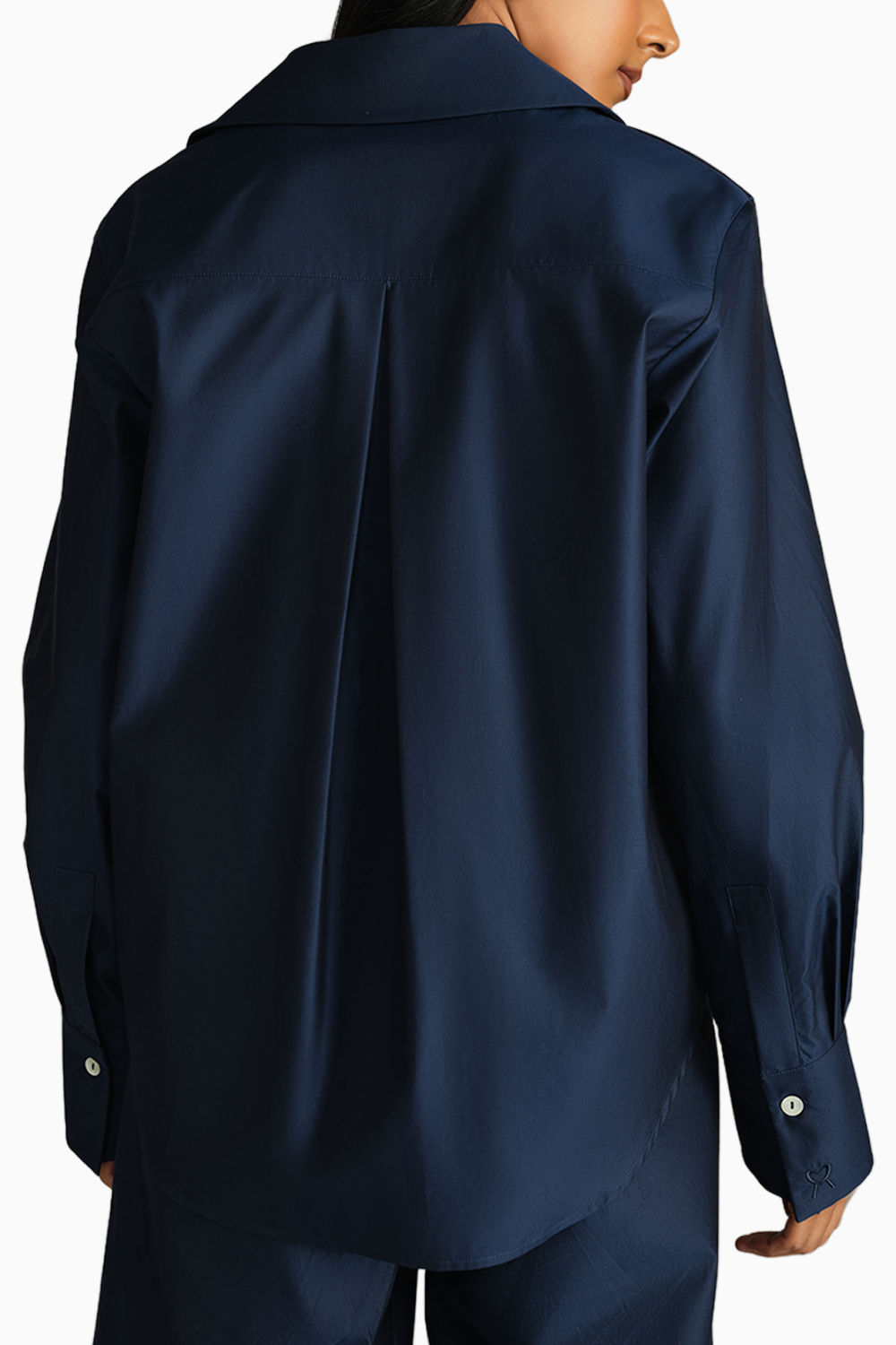 Navy Blue Egyptian Cotton Oversized Long-Sleeved Shirt