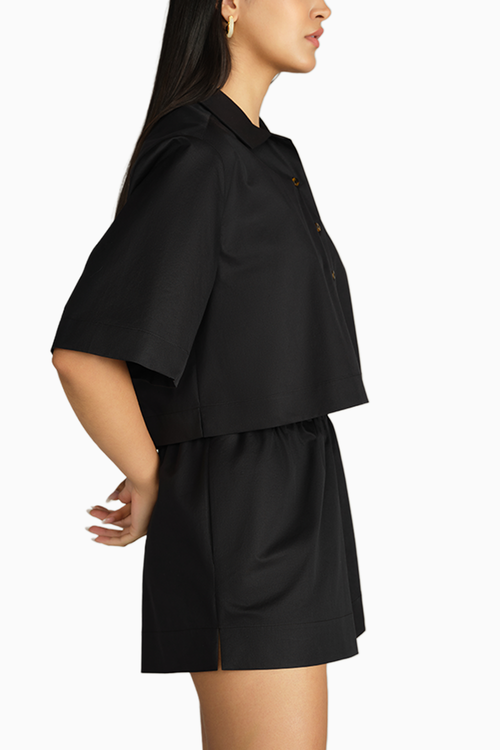 Black Egyptian Cotton Cropped Bowling Shirt