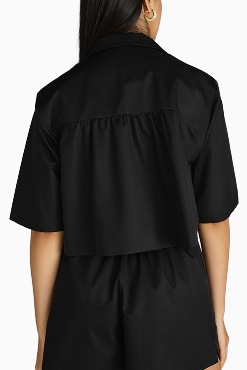 Black Egyptian Cotton Cropped Bowling Shirt