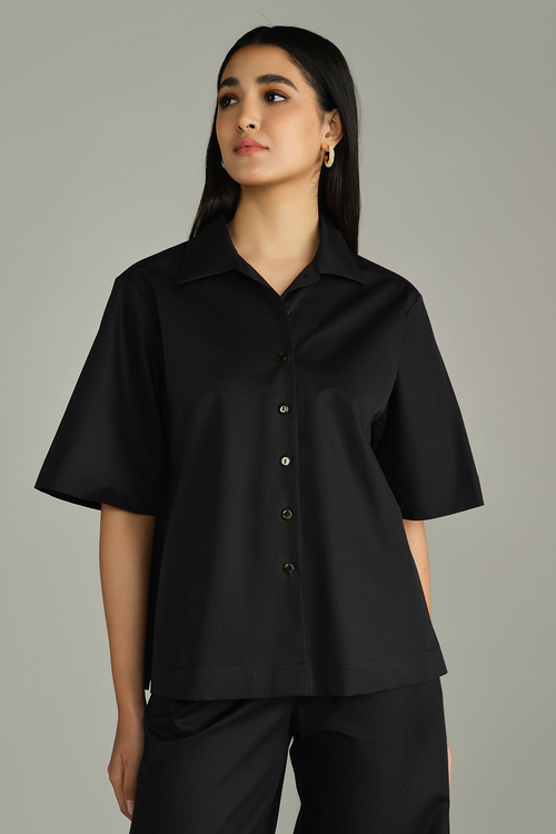 Black Egyptian Cotton Bowling Shirt