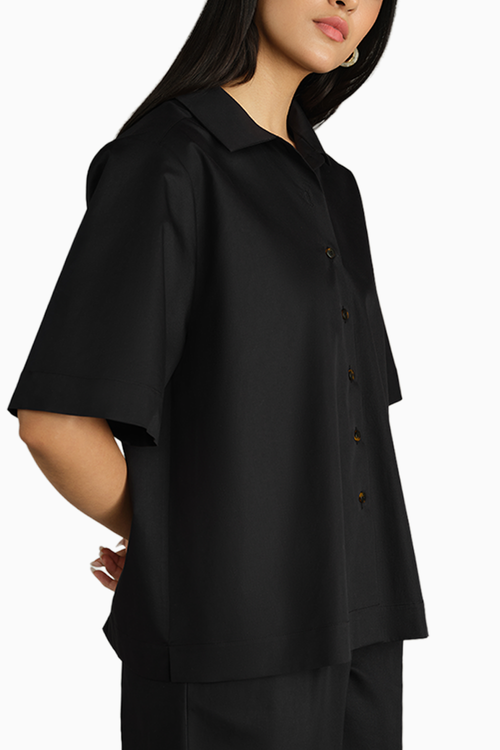 Black Egyptian Cotton Bowling Shirt
