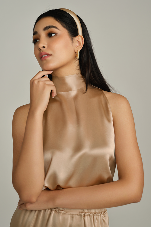 Champagne Silk Tie-Neck Top