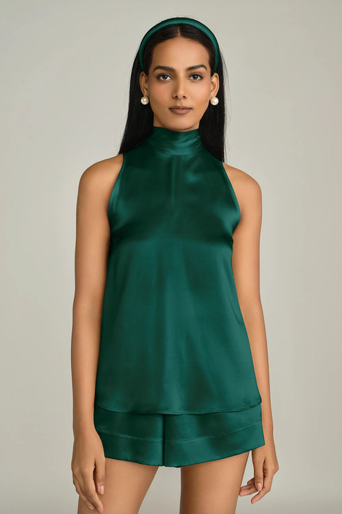 Emerald Silk Tie-Neck Top