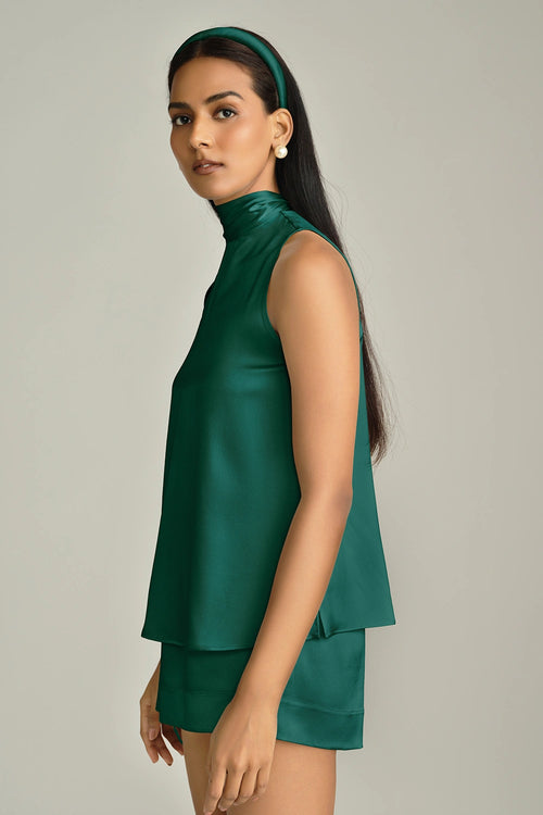 Emerald Silk Tie-Neck Top