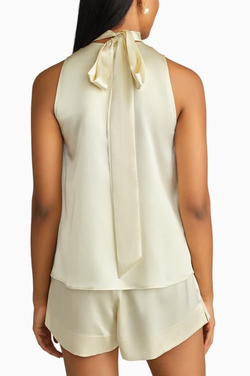 Cream Silk Tie-Neck Top