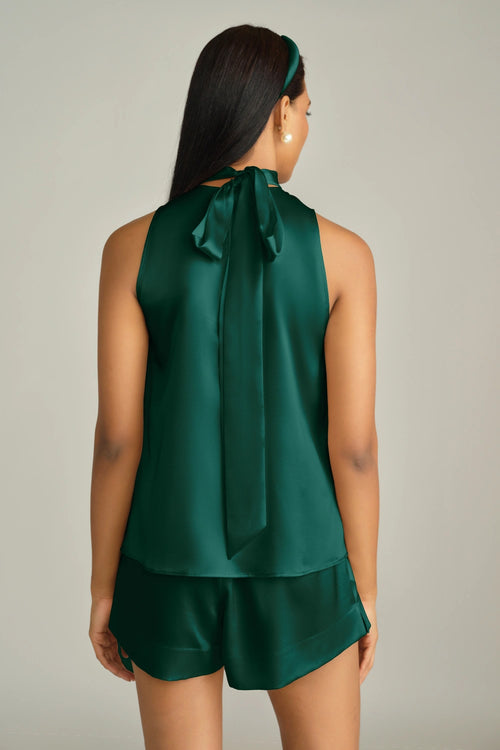 Emerald Silk Tie-Neck Top