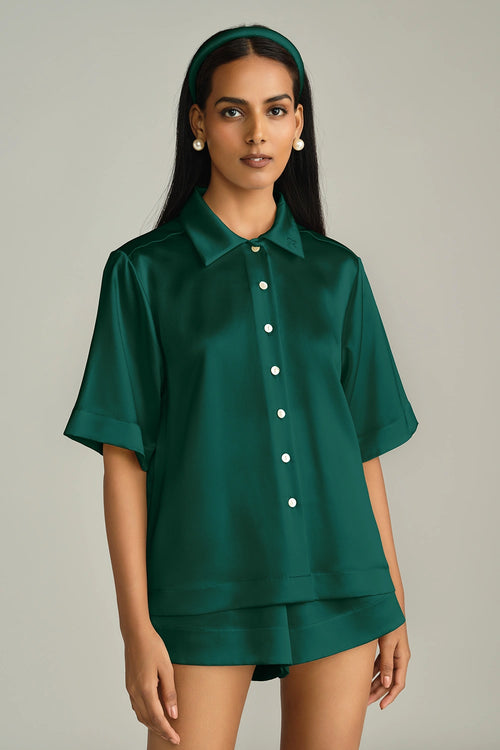 Emerald Silk Bowling Shirt