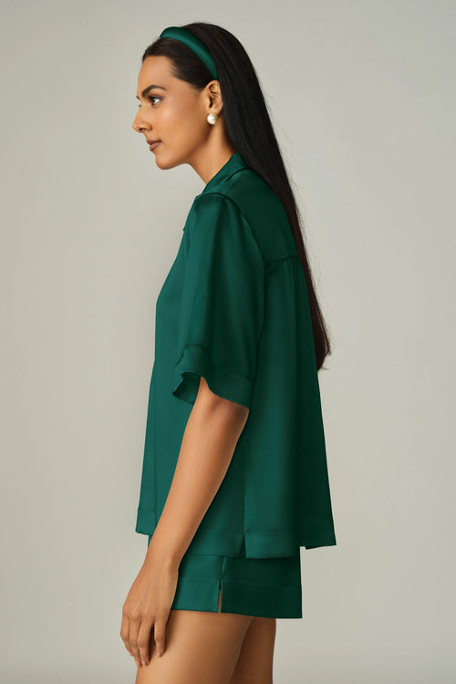 Emerald Silk Bowling Shirt