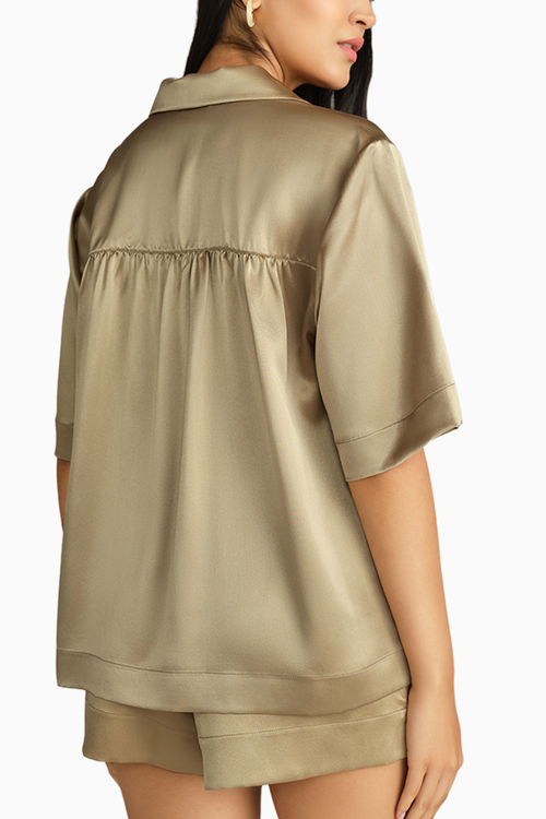 Olive Silk Bowling Shirt