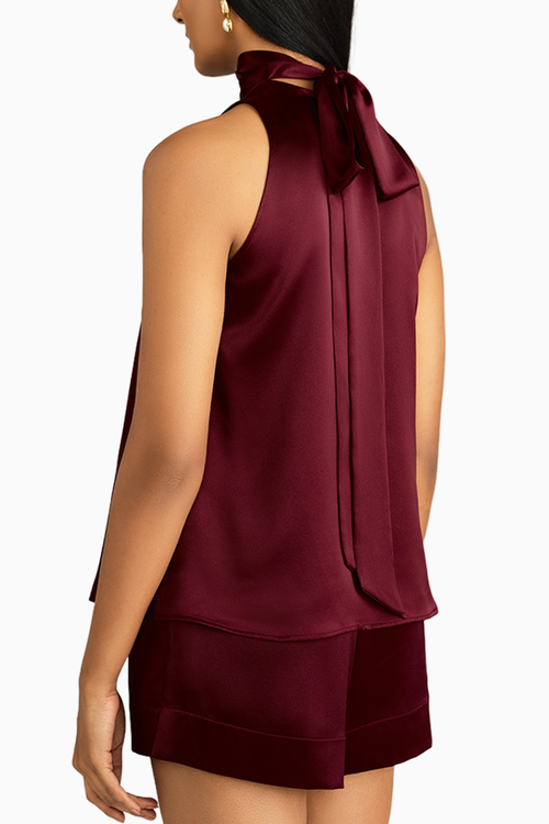 Burgundy Silk Tie-Neck Top