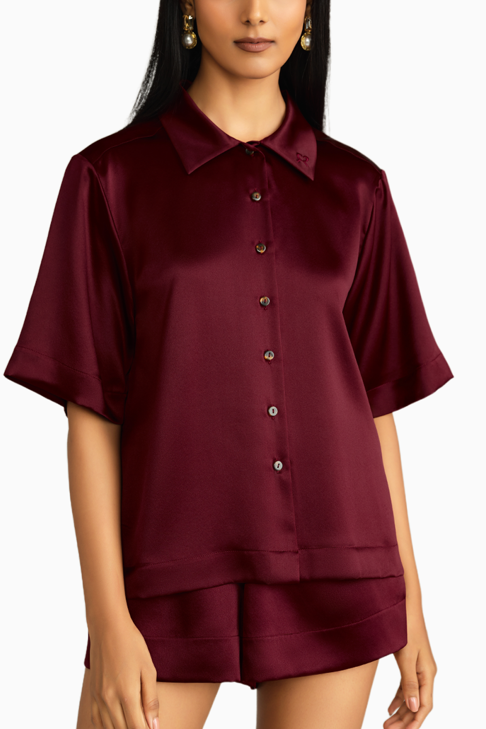 Burgundy Silk Bowling Shirt