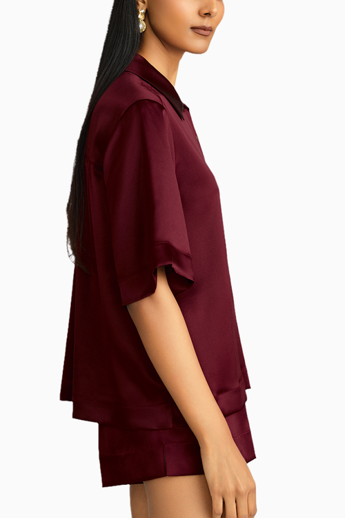 Burgundy Silk Bowling Shirt