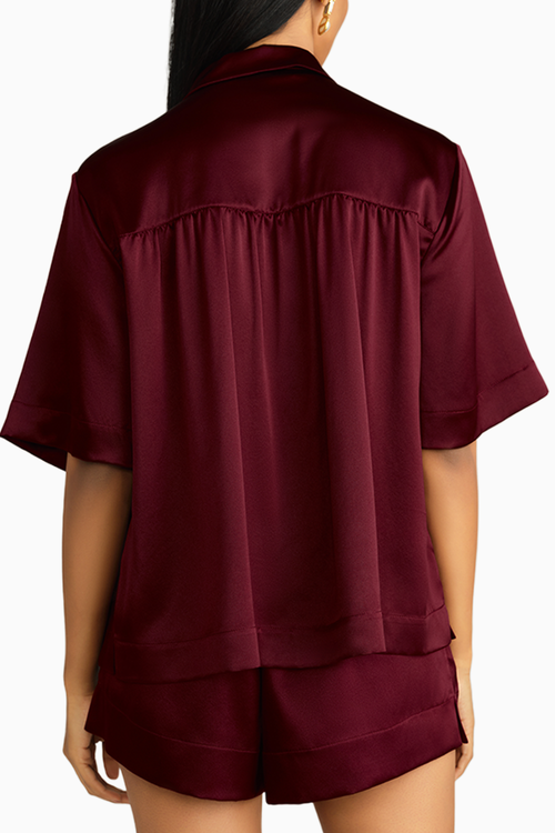 Burgundy Silk Bowling Shirt