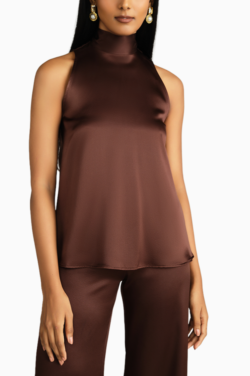 Espresso Silk Tie-Neck Top